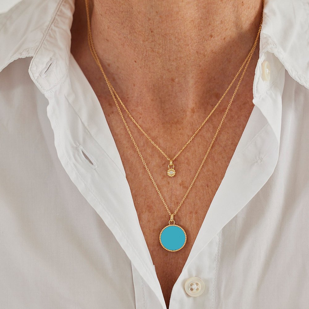 Médaille Nuances Turquoise - Or jaune 18 carats