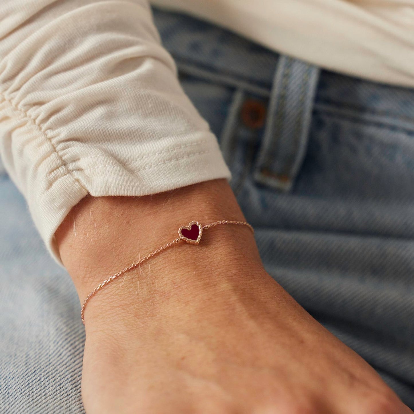 Bracelet Nuances Coeur cornaline - Or rose 18 carats