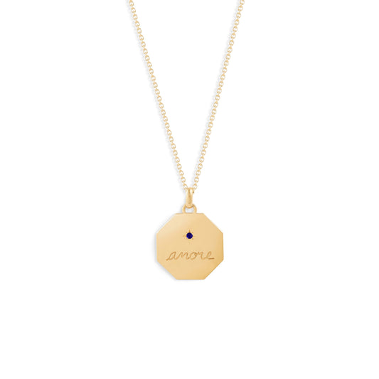 Médaille Amore - Or jaune 18 carats et saphir bleu