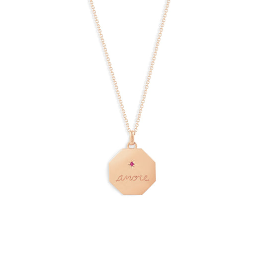 Médaille Amore Rouge - Or rose 18 carats et rubis