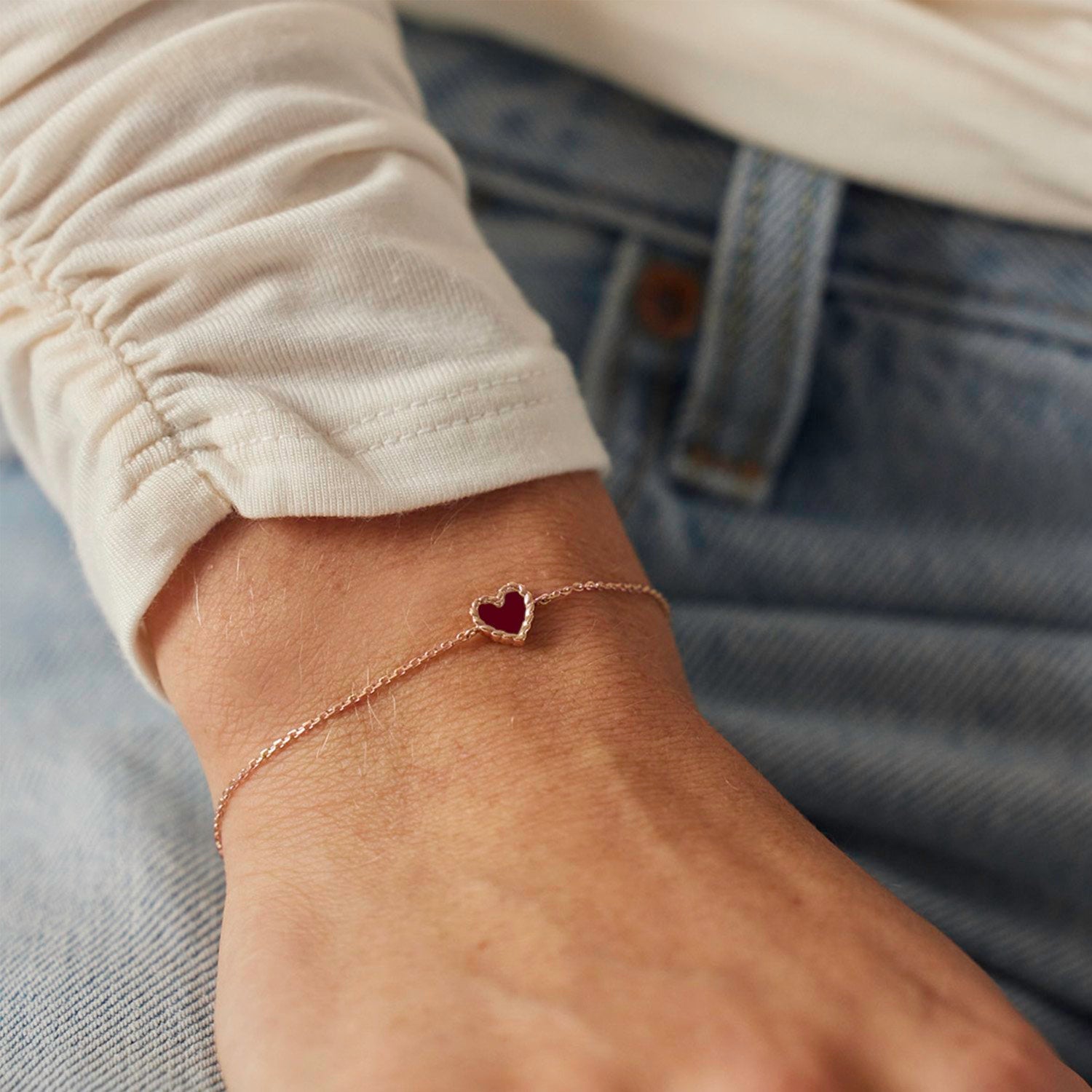 Bracelet Nuances Coeur cornaline - Or rose 18 carats